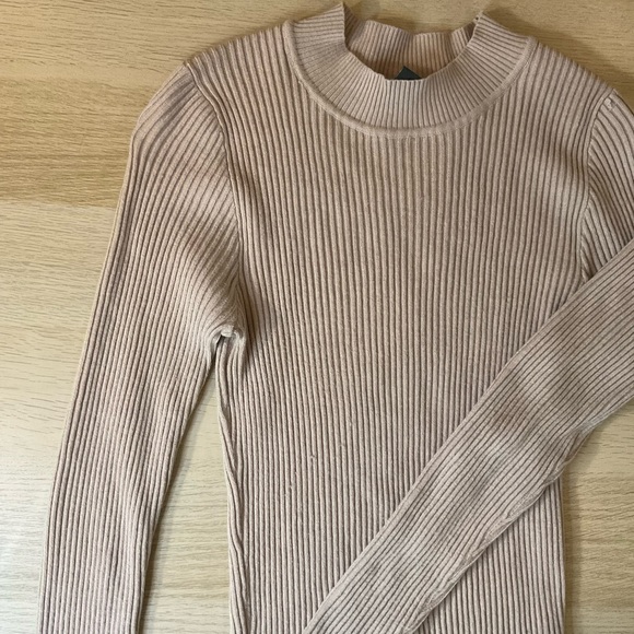 Cream Mock Neck Ribbed Sweater - Picture 3 of 5